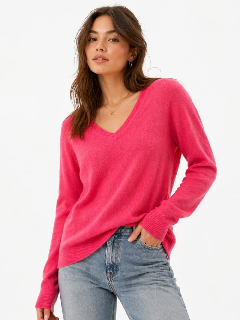 TAHARI 100% Cashmere Pink V Neck Sweater Medium - Picture 2 of 13